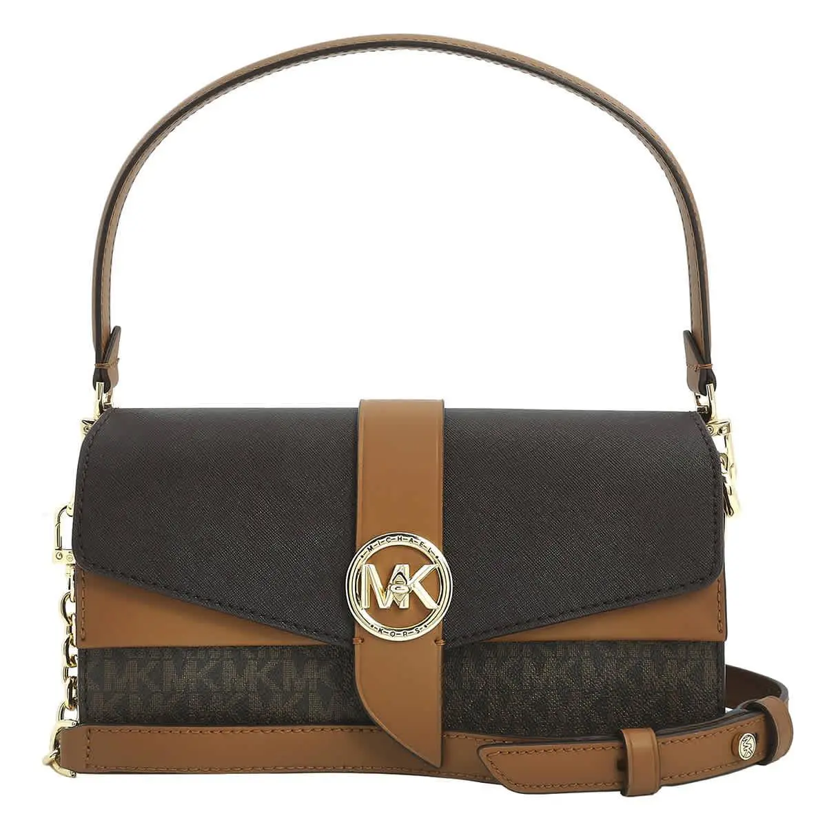 Michael Kors Ladies Monogram Print Shoulder Bag 30H1GGRL8V-252 - Brown, Exterior: Brown