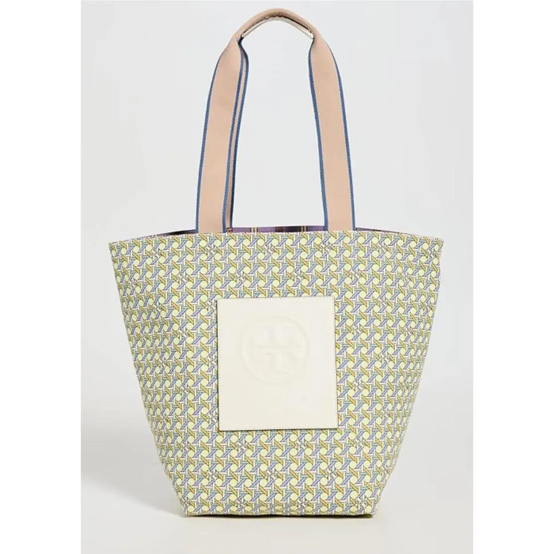 Tory Burch Gracie Reversible Canvas Logo Tote Bag In Violet Green Basketweave