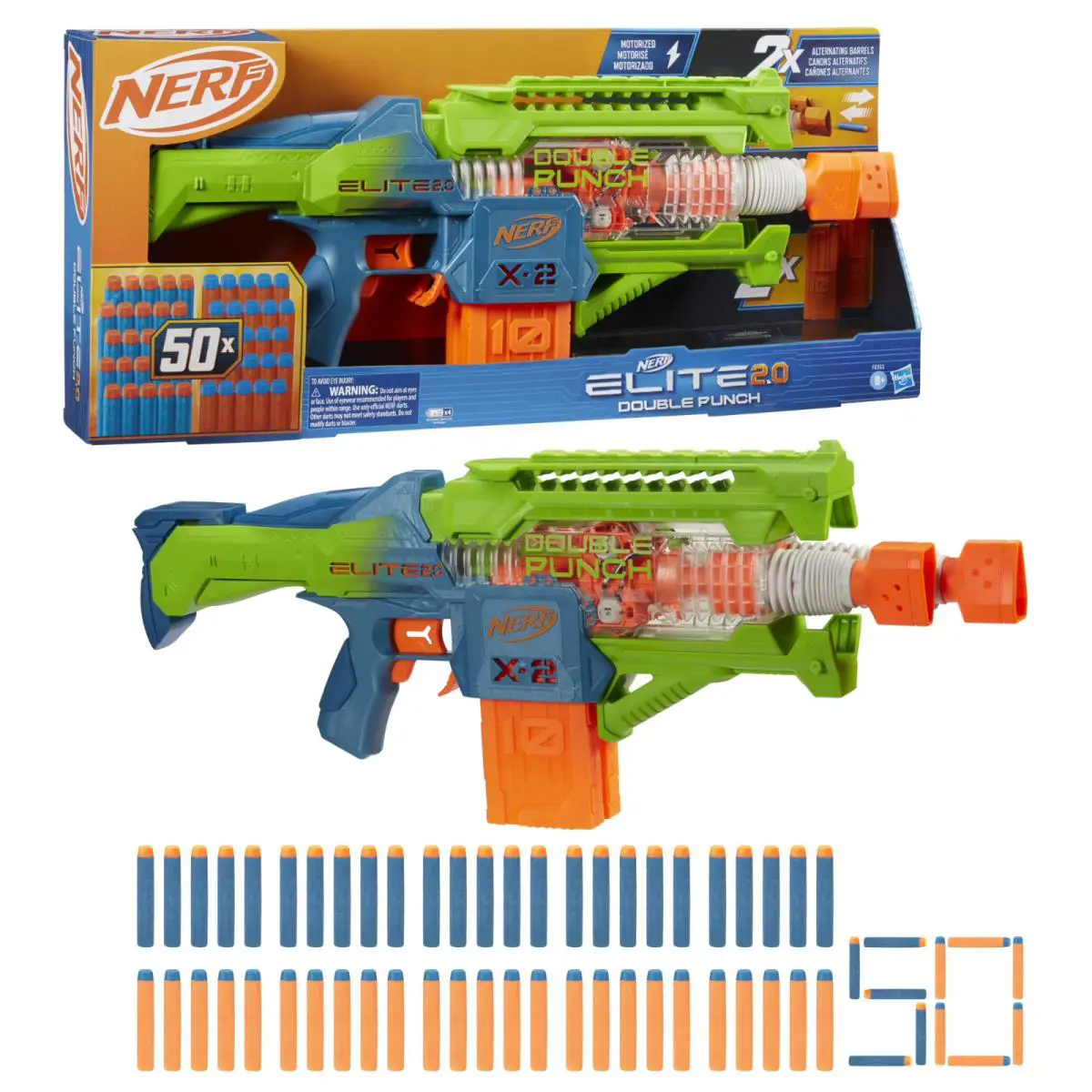 Nerf Elite 2.0 Double Punch Motorized Electronic Blaster 50 Elite Darts