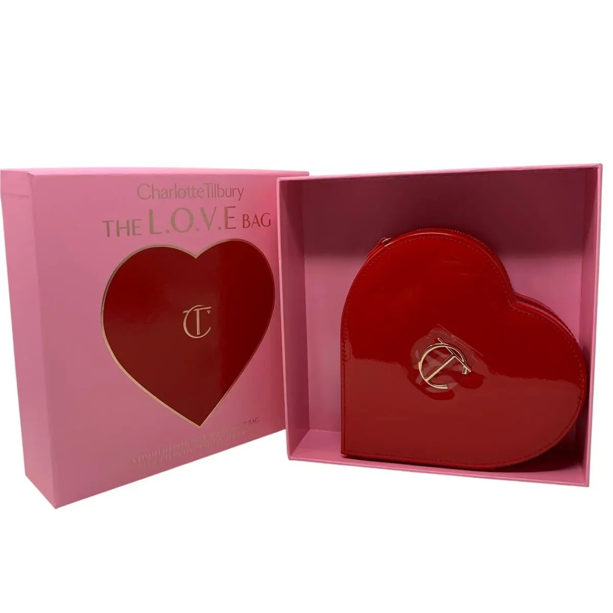 Charlotte Tilbury Love Heart Makeup Bag Red Patent Limited Edition