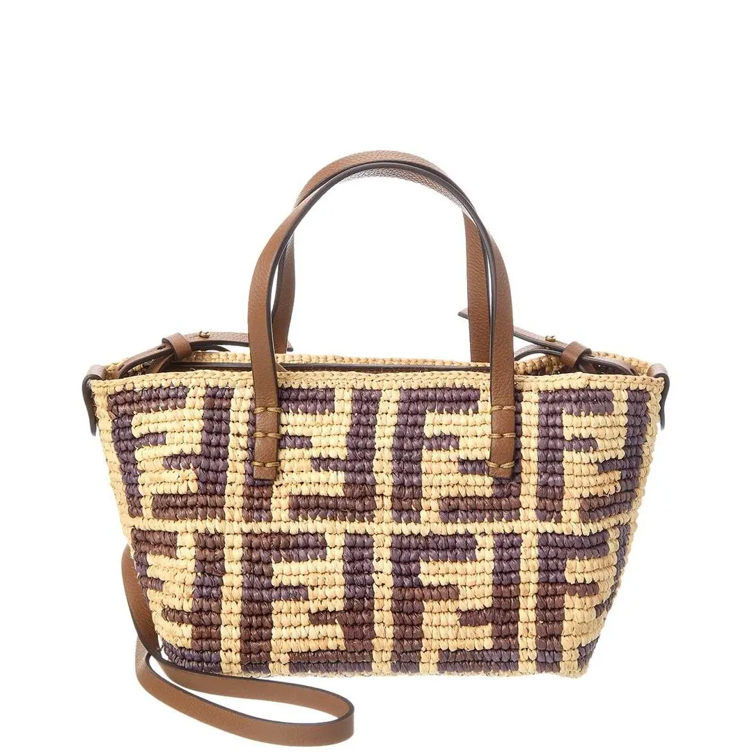 Fendi Roll Mini Ff Raffia Leather Tote Women`s