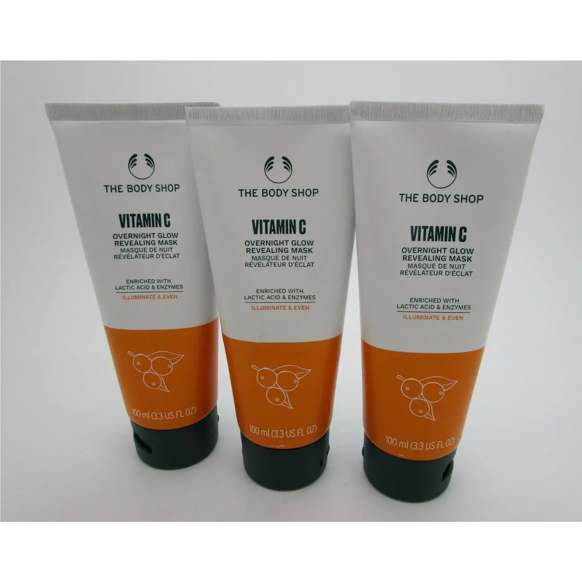 Lot of 3 The Body Shop Vitamin C Overnight Glow Revealing Mask 3.3 oz by THE BODY SHOP