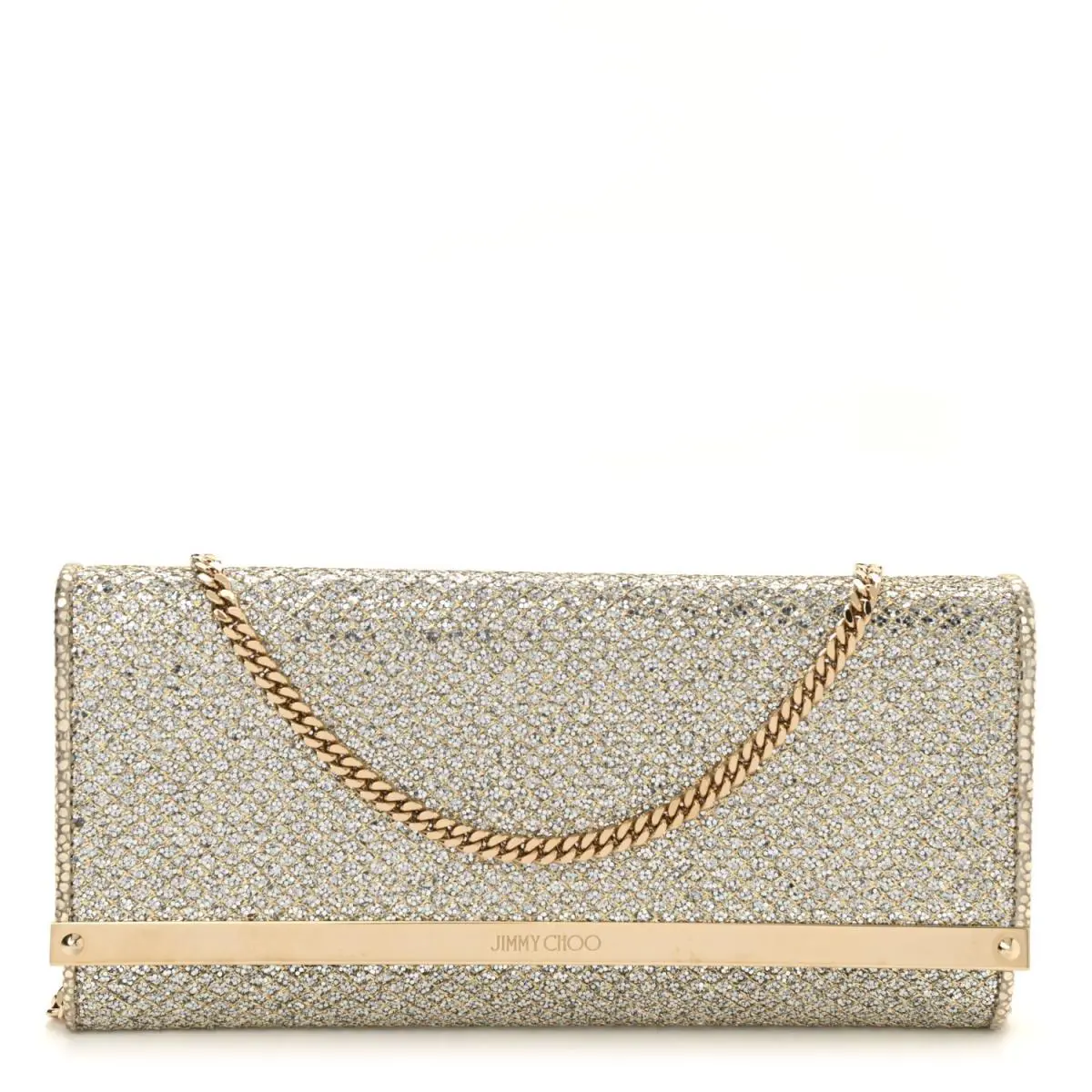 Milla Champagne Mix Glitter Fabric Clutch by Jimmy Choo