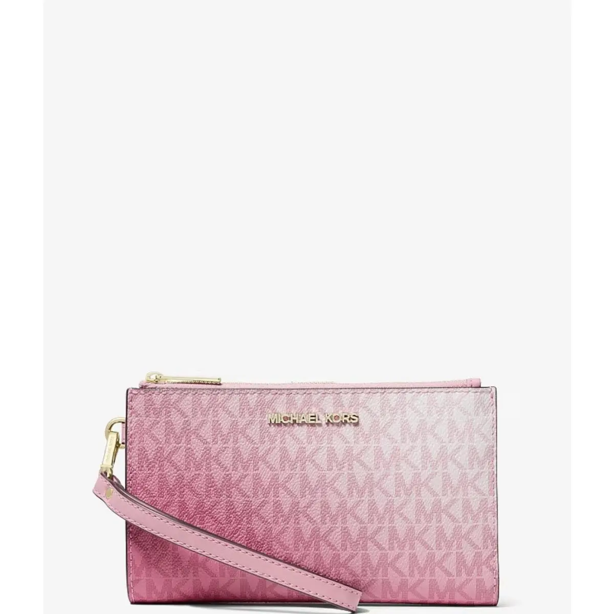 Michael Kors Jet Set Travel Double Zip Wristlet Wallet MK Logo Ombre Carnation