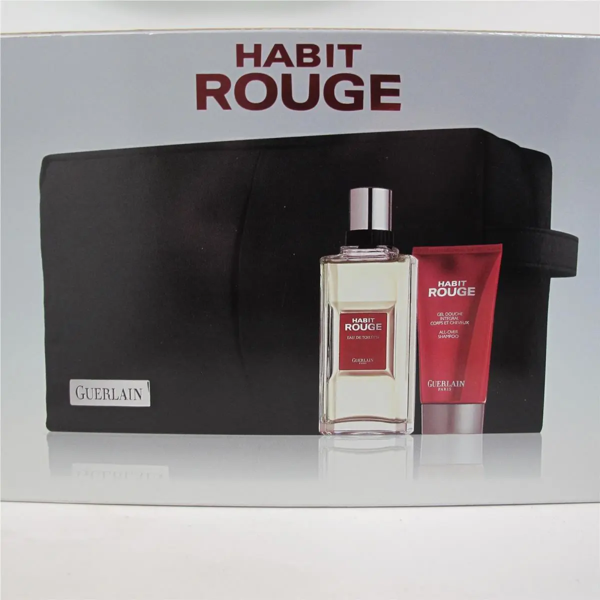 Habit Rouge by Guerlain 3 Pcs Set: 3.4 oz Edt Spray 2.5 oz Gel Toiletry Bag