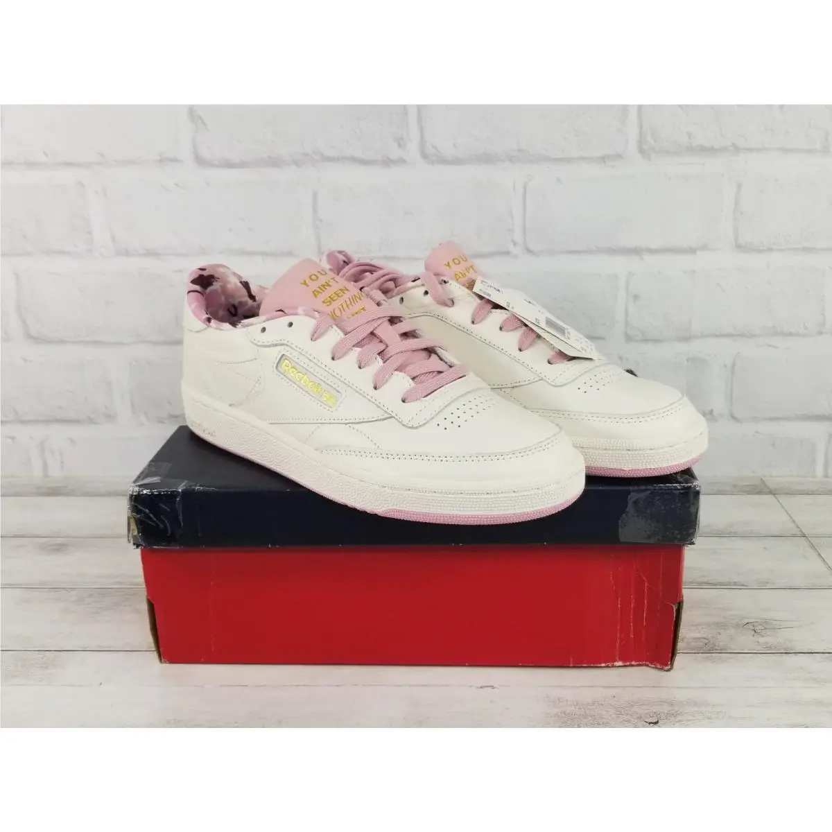 Reebok Club C 85 Womens Size 10 You Ain`t Seen Nothing Yet Shoes White/pink