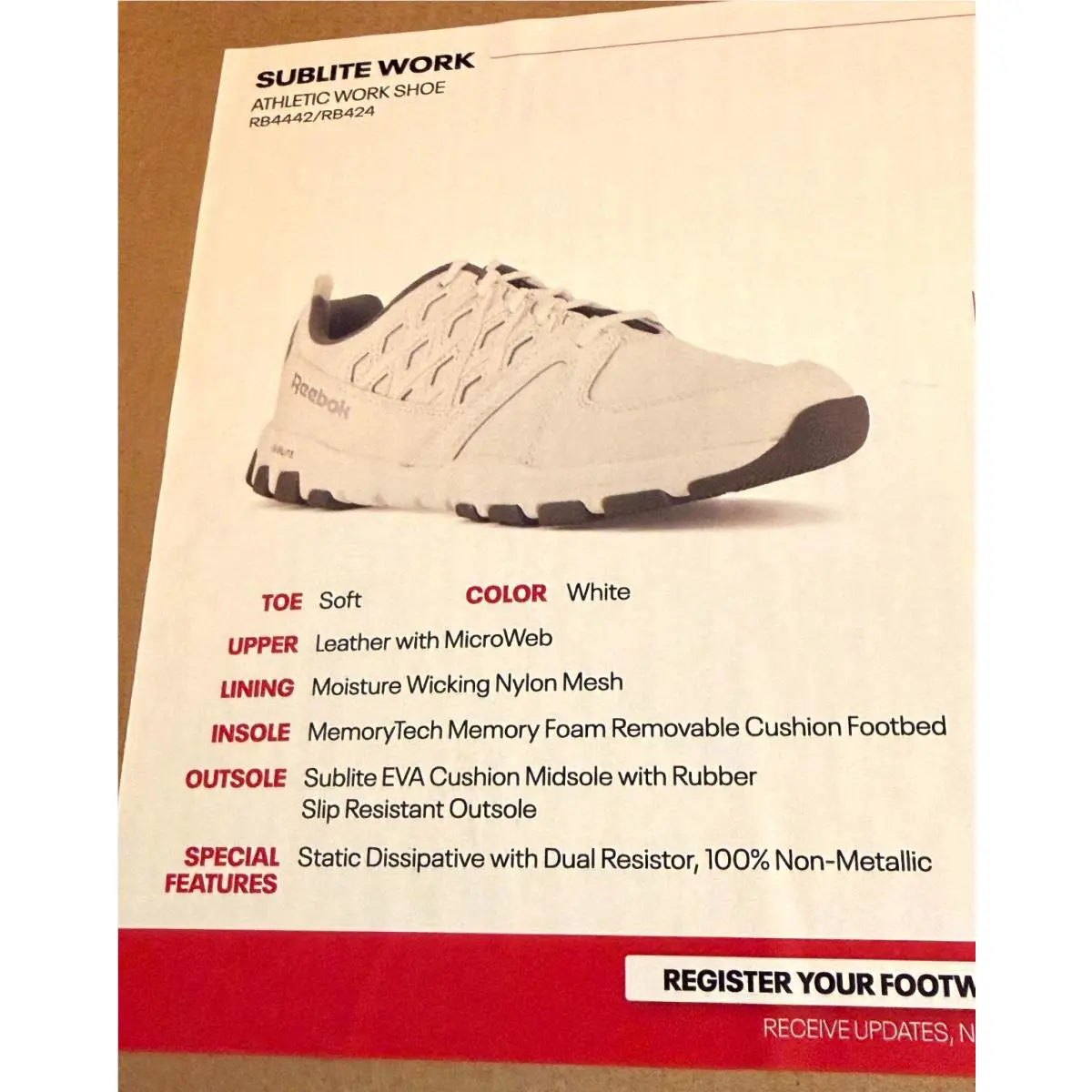 Reebok shoes - Reebok Sublite Athletic Work Shoe - RB424 - White (UPC: 690774393837) 5