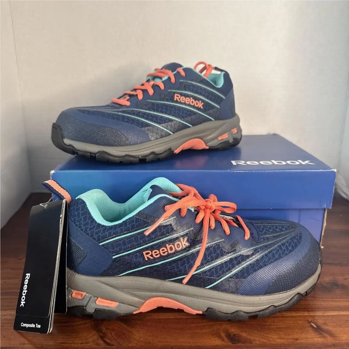 Reebok Composite Safety Toe RB426 W6.5 Exline Athletic Oxford Indigo Coral Shoes