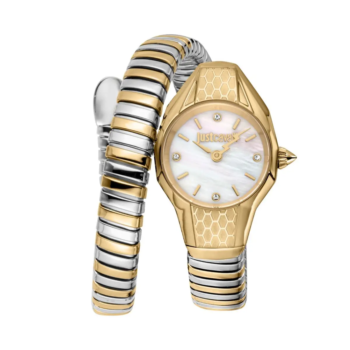 Just Cavalli Women`s Snake 22mm Quartz Watch JC1L375M0055 - Dial: White, Band: Two Tone, Other Dial: White Mother-of-Pearl