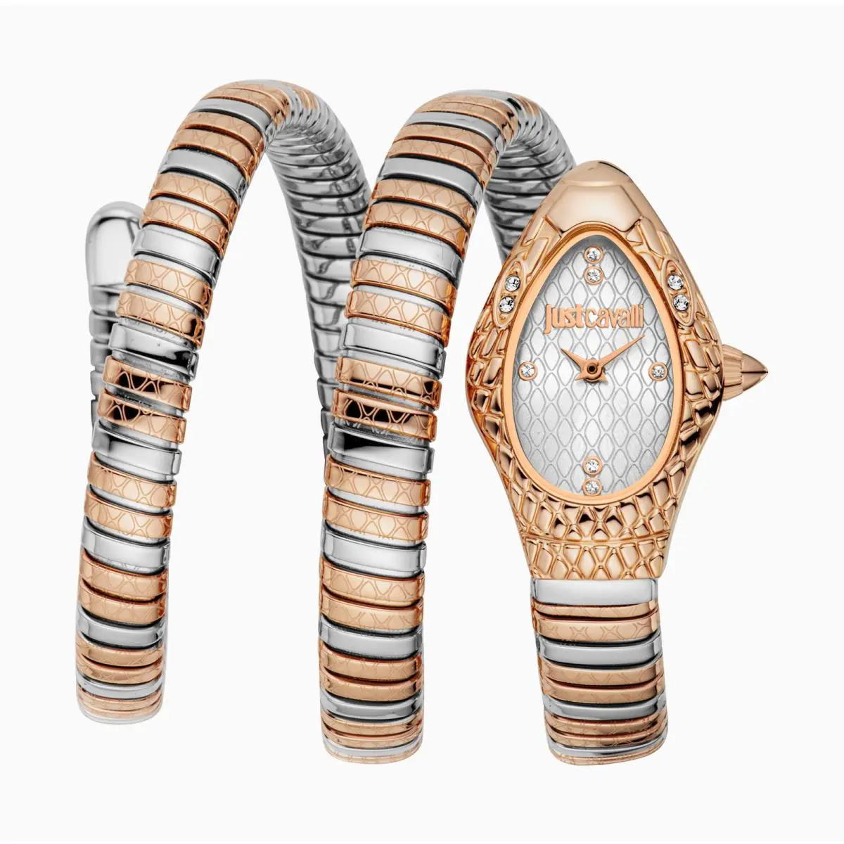 Just Cavalli Women`s Snake 20mm Quartz Watch JC1L374M1065 - Dial: Silver Tone, Band: Two Tone, Other Dial: Silver