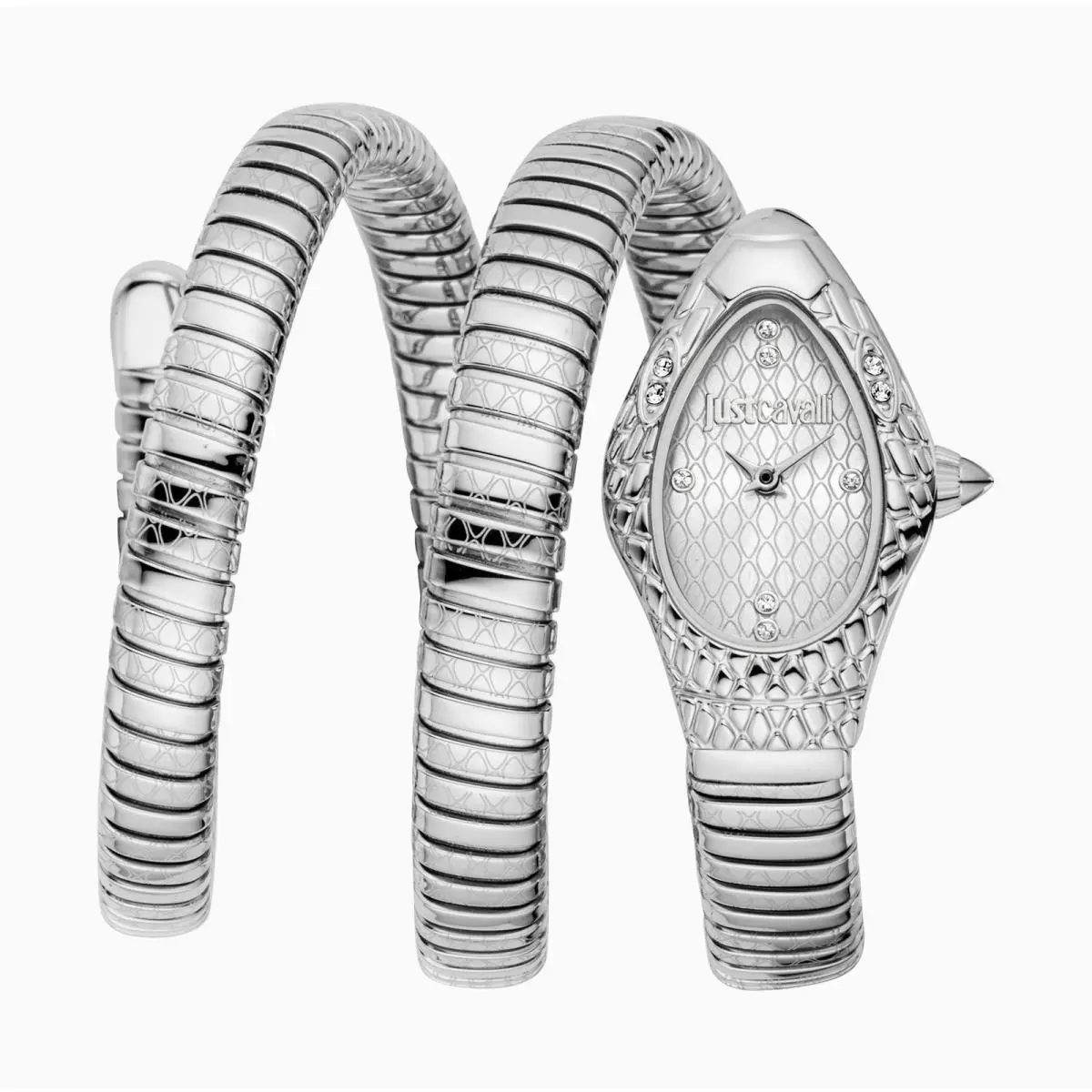 Just Cavalli Women`s Snake 20mm Quartz Watch JC1L374M1015 - Dial: Silver Tone, Band: Silver Tone, Other Dial: Silver