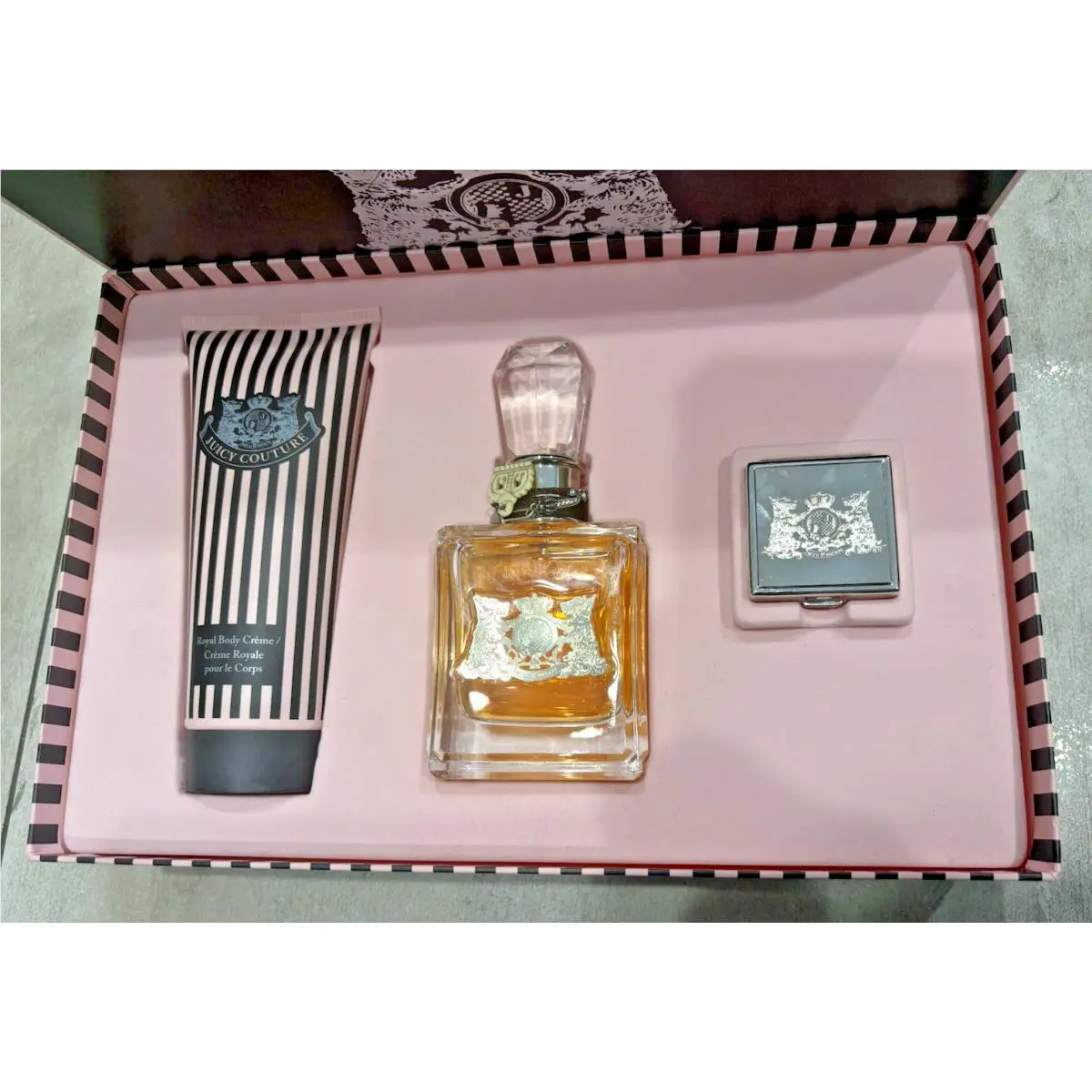 Juicy Couture Set-eau De Parfum 3.4OZ-Solid Parfume .13OZ-Royal Body Cream 6.7OZ