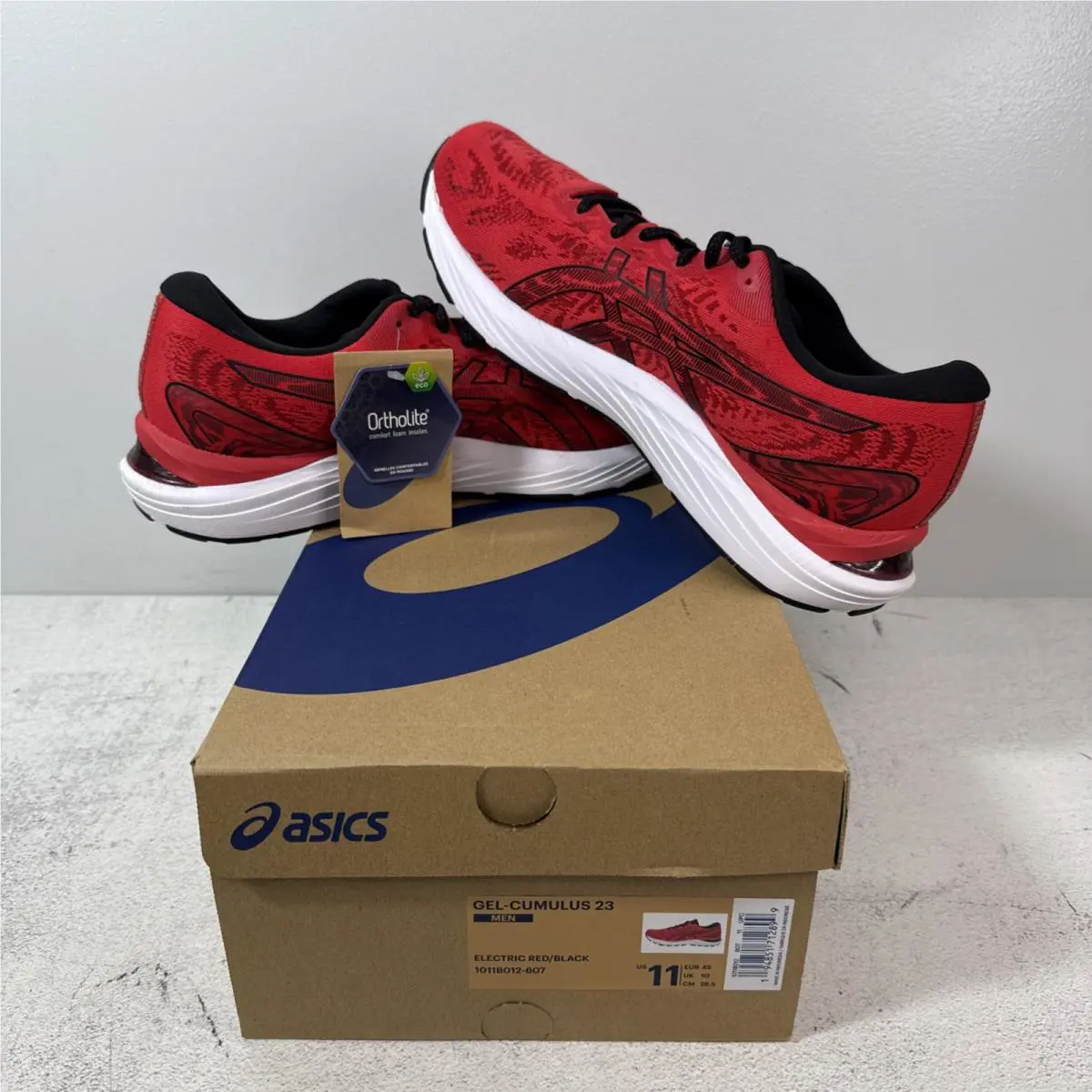 Asics Men`s Gel Cumulus 23 Running Shoes Electric Red Black 11 M 1011B012-607