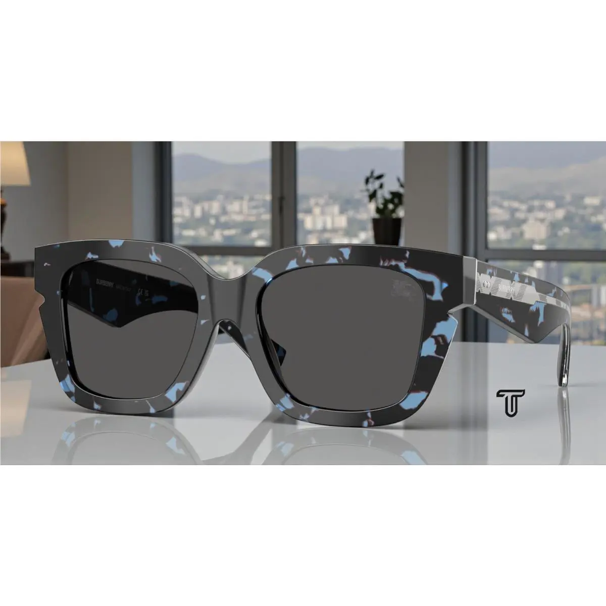 Burberry BE4453 411187 Blue Havana Dark Grey 54 mm Women`s Sunglasses
