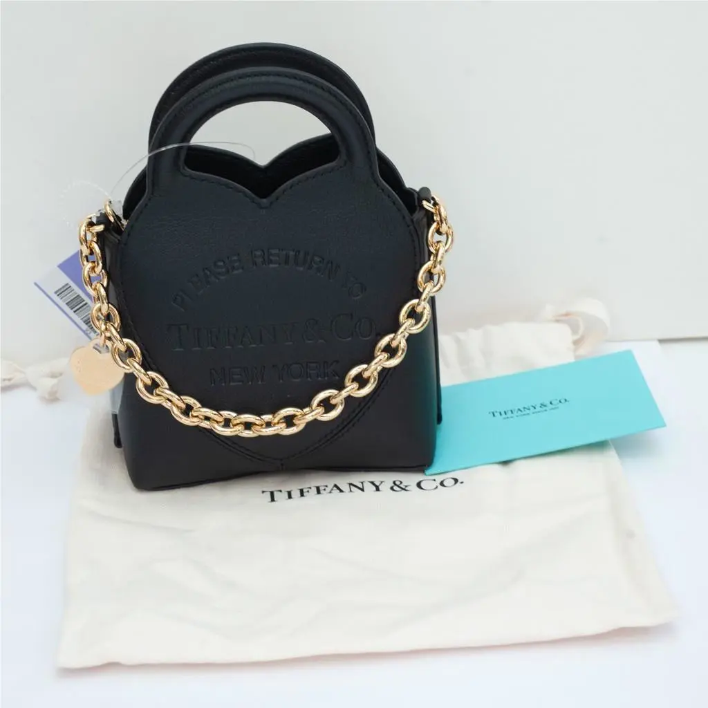 Tiffany Co. Return to Tiffany Black Micro Heart Bag Gold Cha