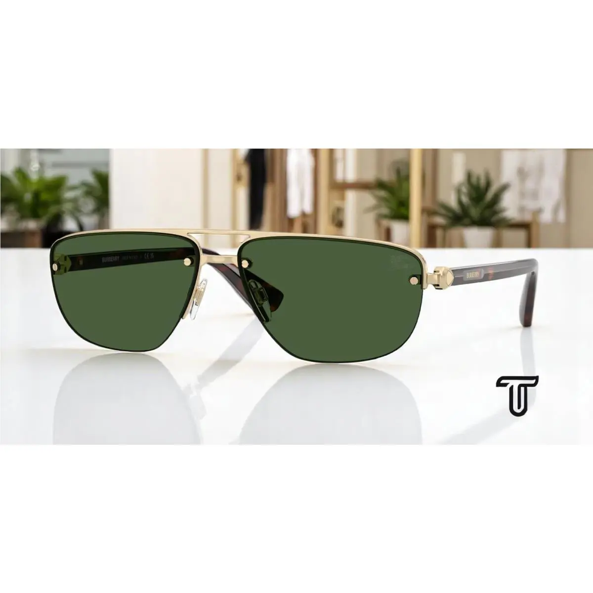 Burberry BE3164 110971 Light Gold Dark Green 62 mm Men`s Sunglasses