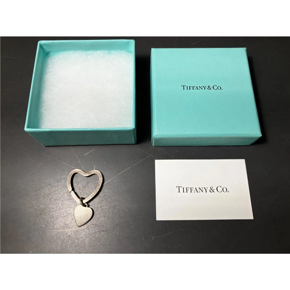 Tiffany Co Sterling Silver Heart Key Ring 925 Signed w/ Box Card