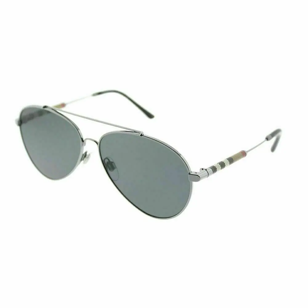 Burberry BE3092Q 100387 Gunmetal Metal Aviator Sunglasses Grey Lens