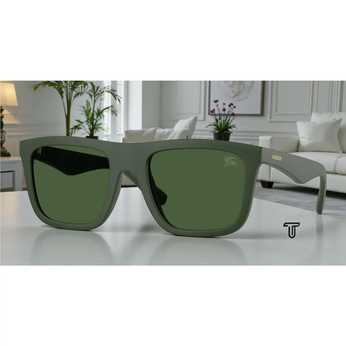 Burberry BE4458U 417071 Matte Green Dark Green 55 mm Men`s Sunglasses