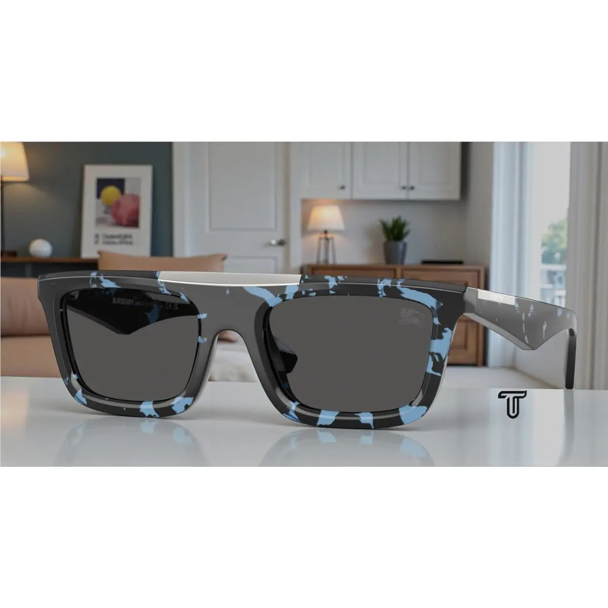 Burberry BE4451U 411187 Blue Havana Dark Grey 54 mm Men`s Sunglasses