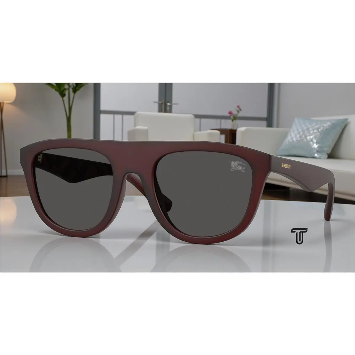 Burberry BE4459U 417187 Matte Bordeaux Dark Grey 55 mm Men`s Sunglasses