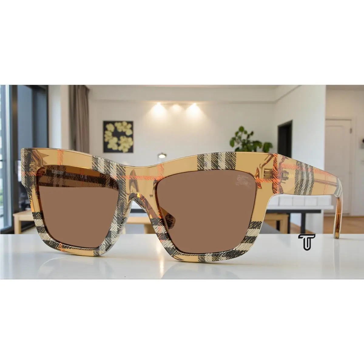 Burberry BE4449F 414673 Check Sand Dark Brown 53 mm Women`s Sunglasses