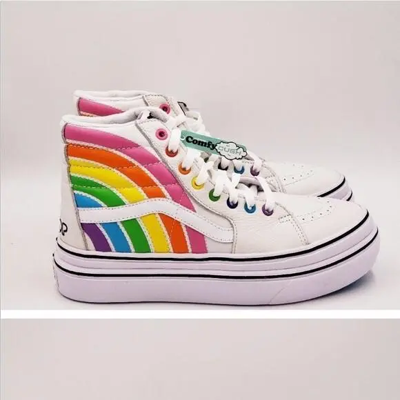 Vans Super Confycush Sneaker Shoes Baker Shop Rainbow White Leather Platifor