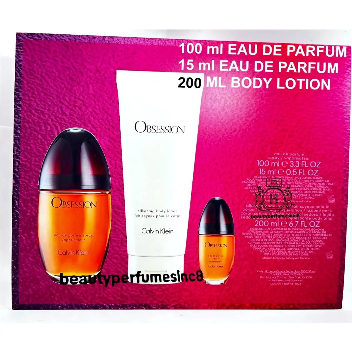 Obsession by Calvin Klein Women Set: Edp + Mini Edp + BL 3.4+0.5+6.7oz