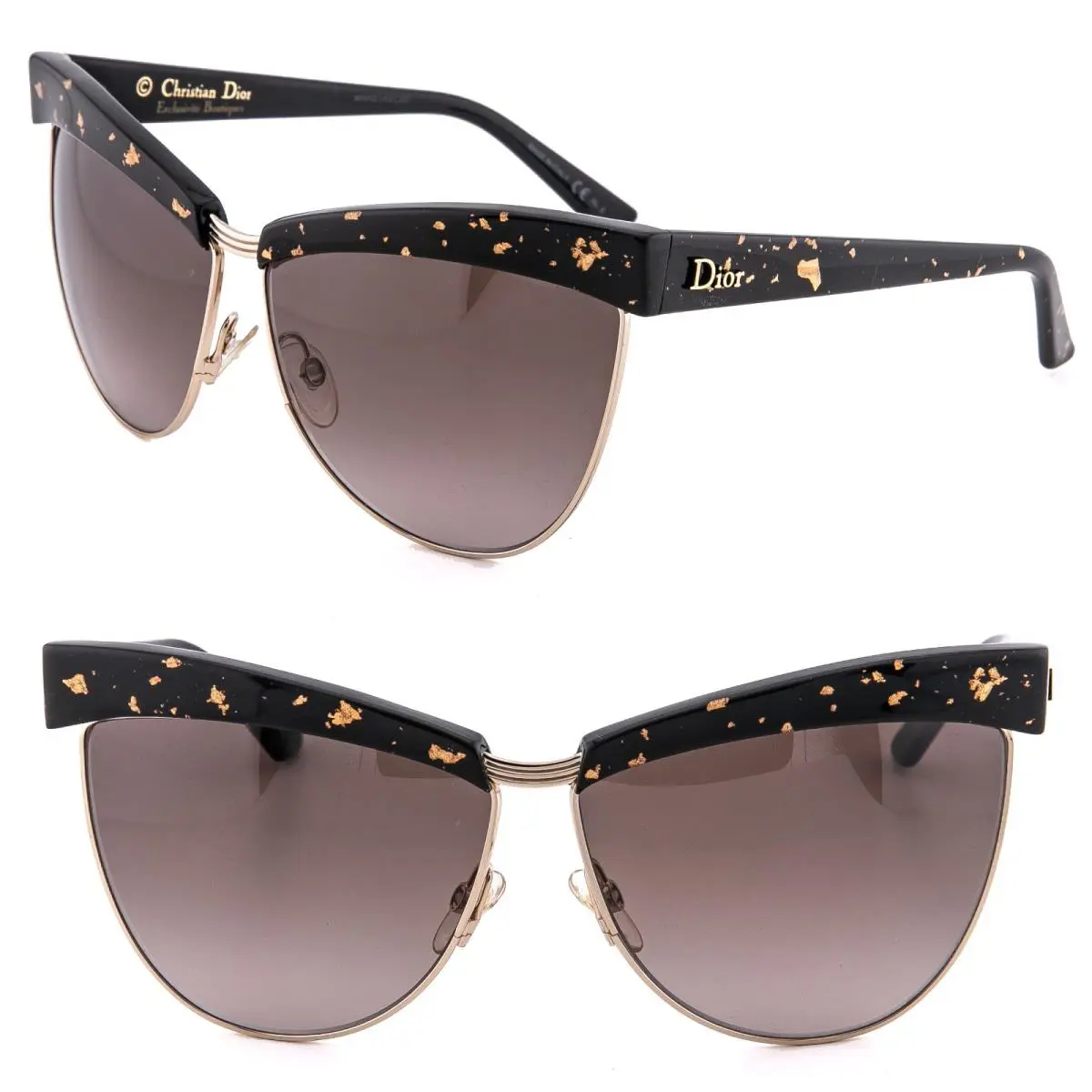 Christian  Meteore Black 24K Gold Flakes Leaf Boutique Limited Sunglasses by Dior