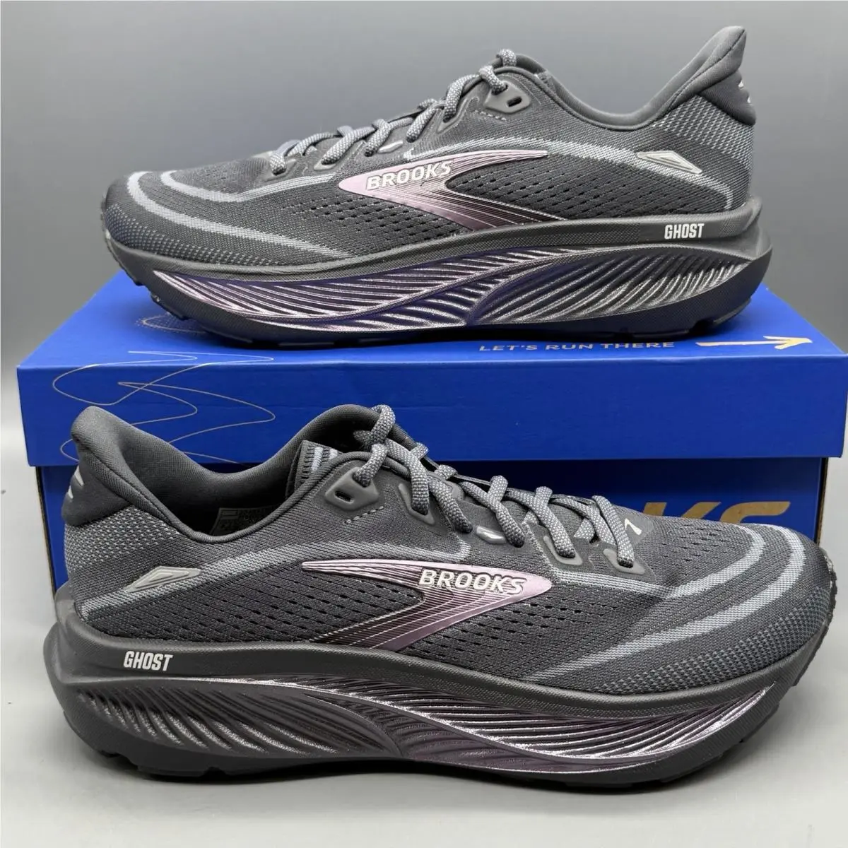 Brooks Ghost 18 Women`s 8 B Running Training Gym Shoes Ebony Metallic Purple