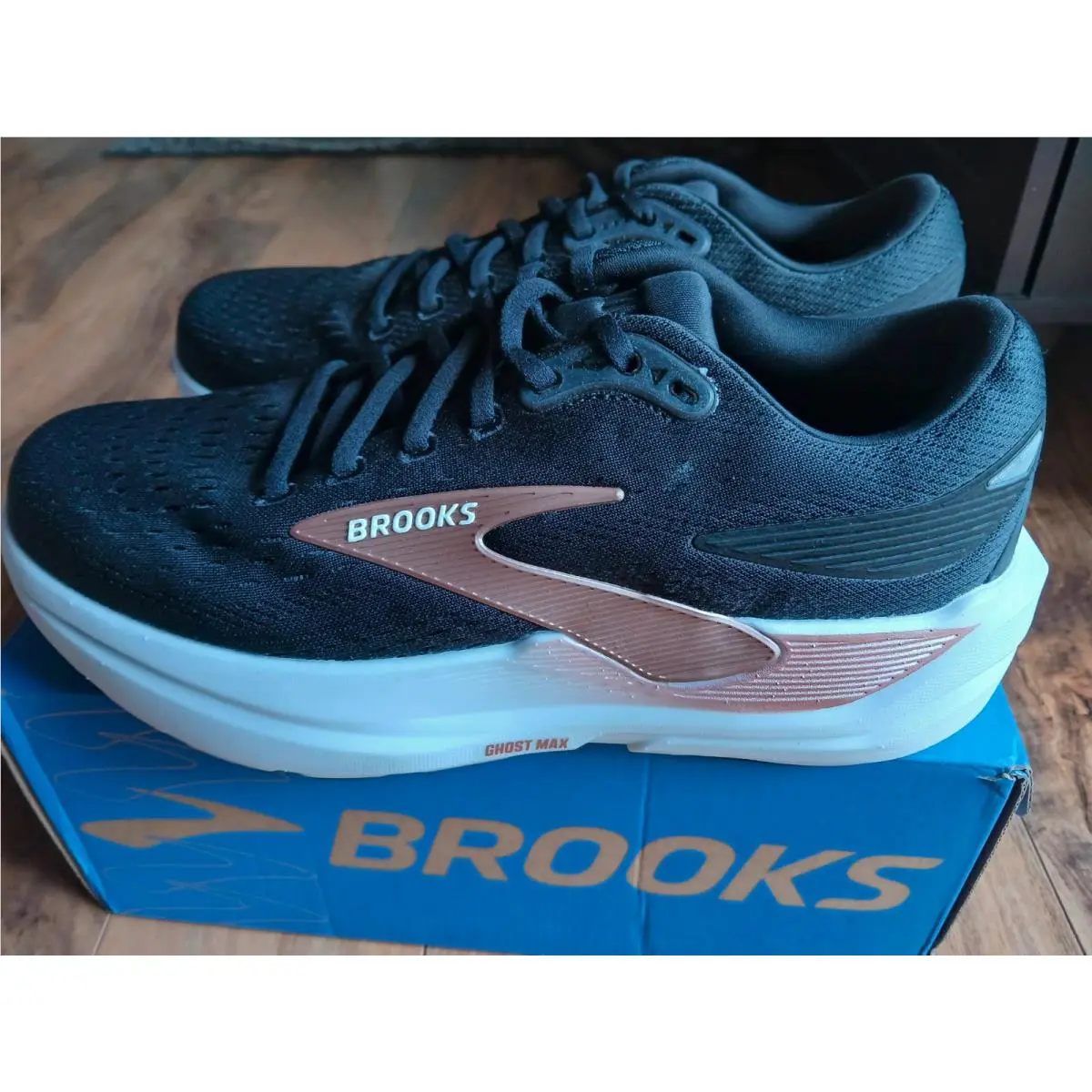 Brooks Ghost Max 3 Run Walk Black Rose Gold Shoes Womens 9.5 Wide