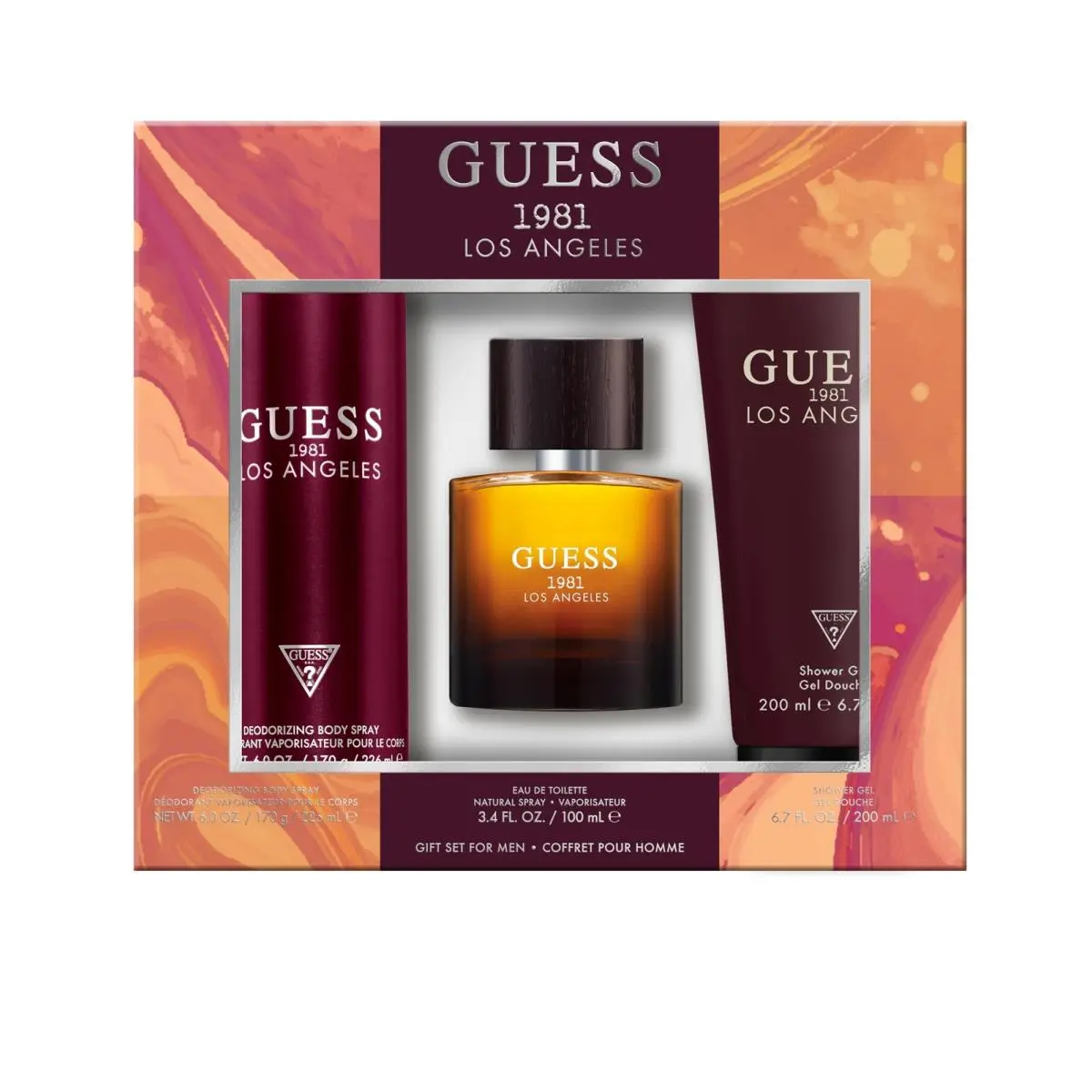 Guess 1981 Los Angeles Men Eau de Toilette Gift Set Cologne Spray Body Spray Sho