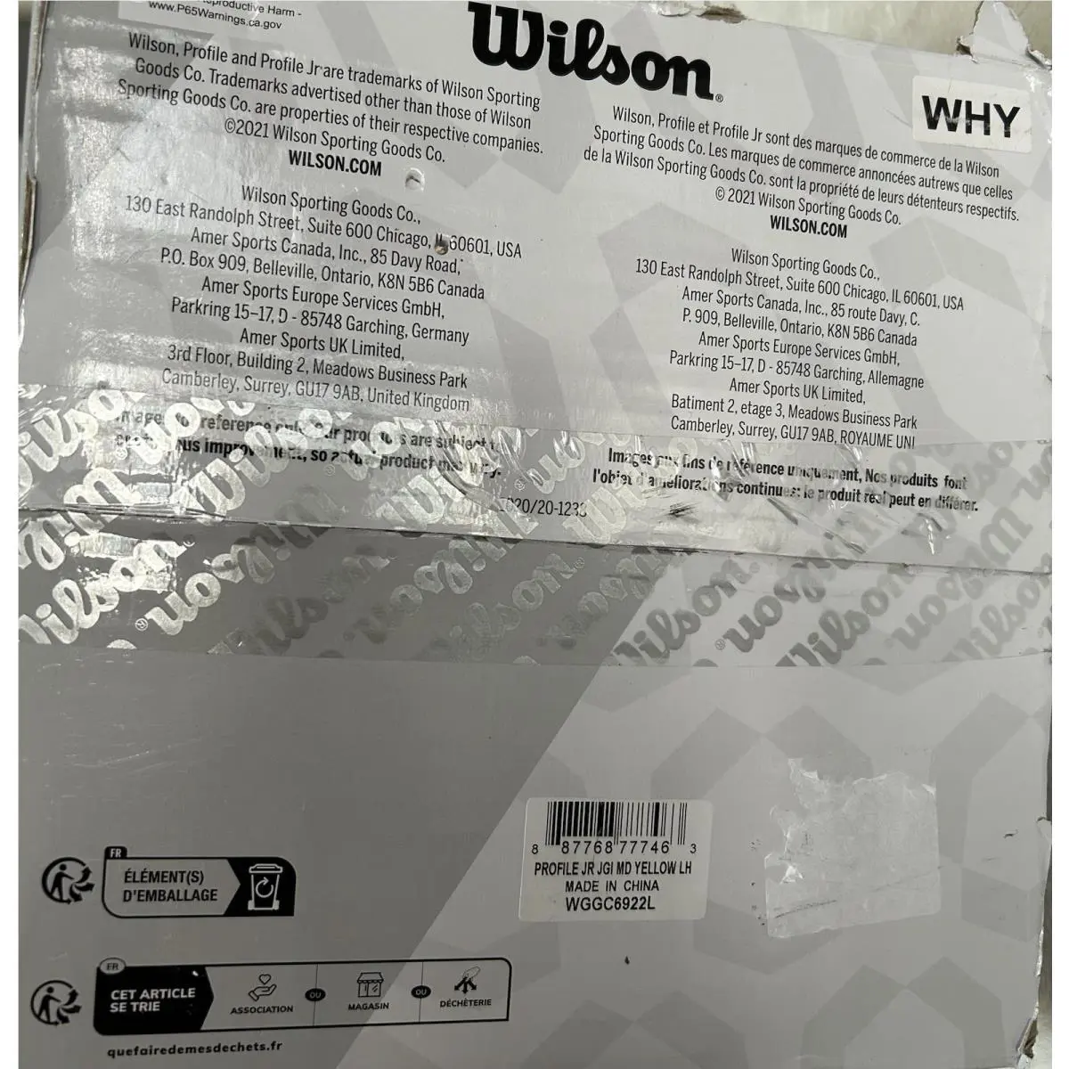 Wilson  - Profile JGI Junior Medium Yellow - WGGC6922L - Yellow (UPC: 0887768777463) 3