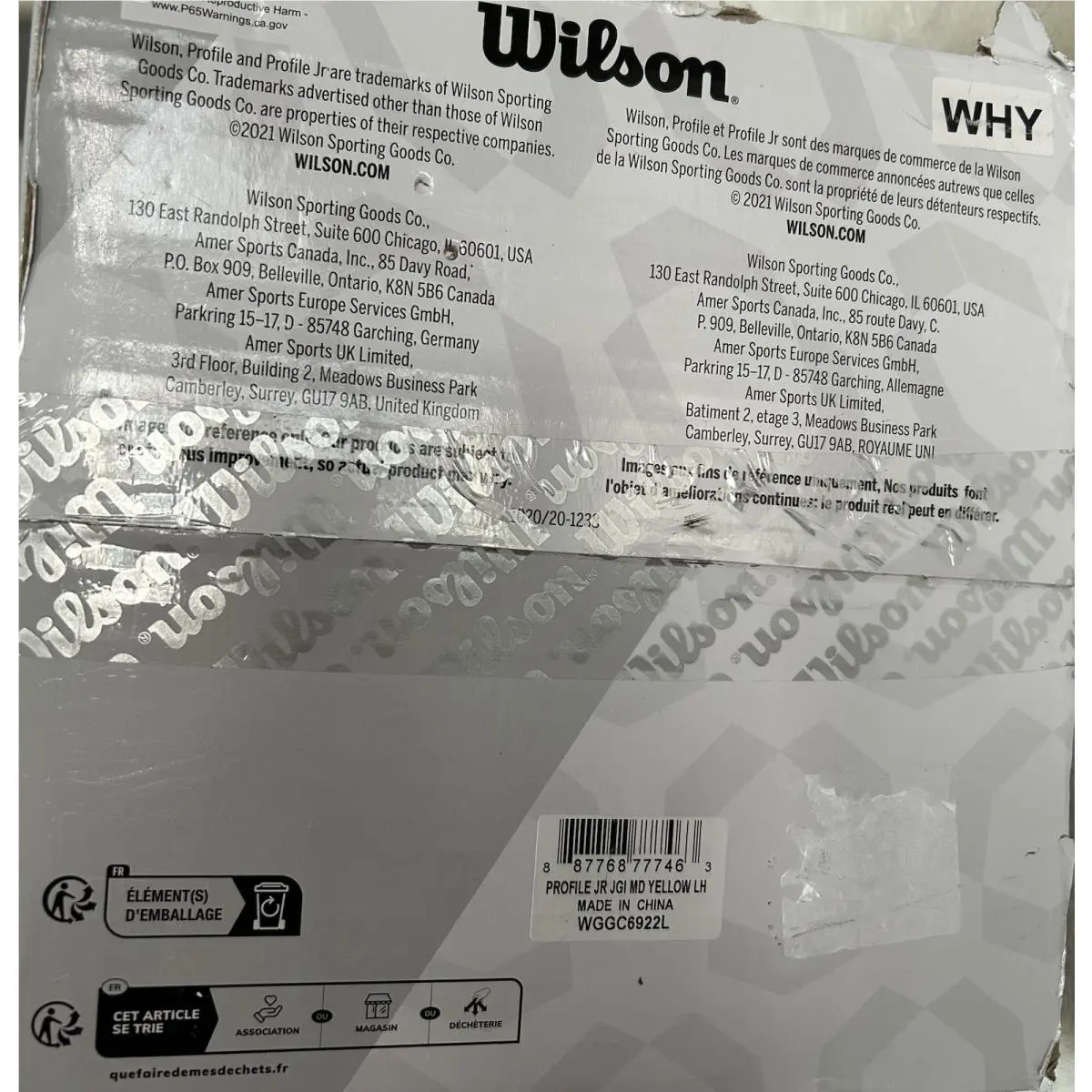 Wilson  - Profile JGI Junior Medium Yellow - WGGC6922L - Yellow (UPC: 0887768777463) 3