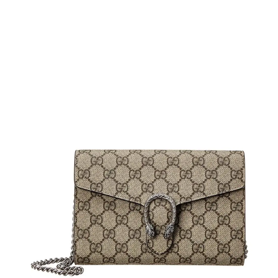 Gucci Dionysus Gg Supreme Canvas Wallet On Chain Women`s Brown