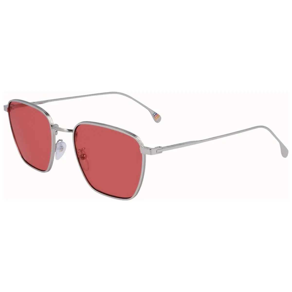 Errol Slim Metal Square Sunglasses - PSSN06953 - Made In Italy Shiny Silver-Tone/Red (004) by Paul Smith