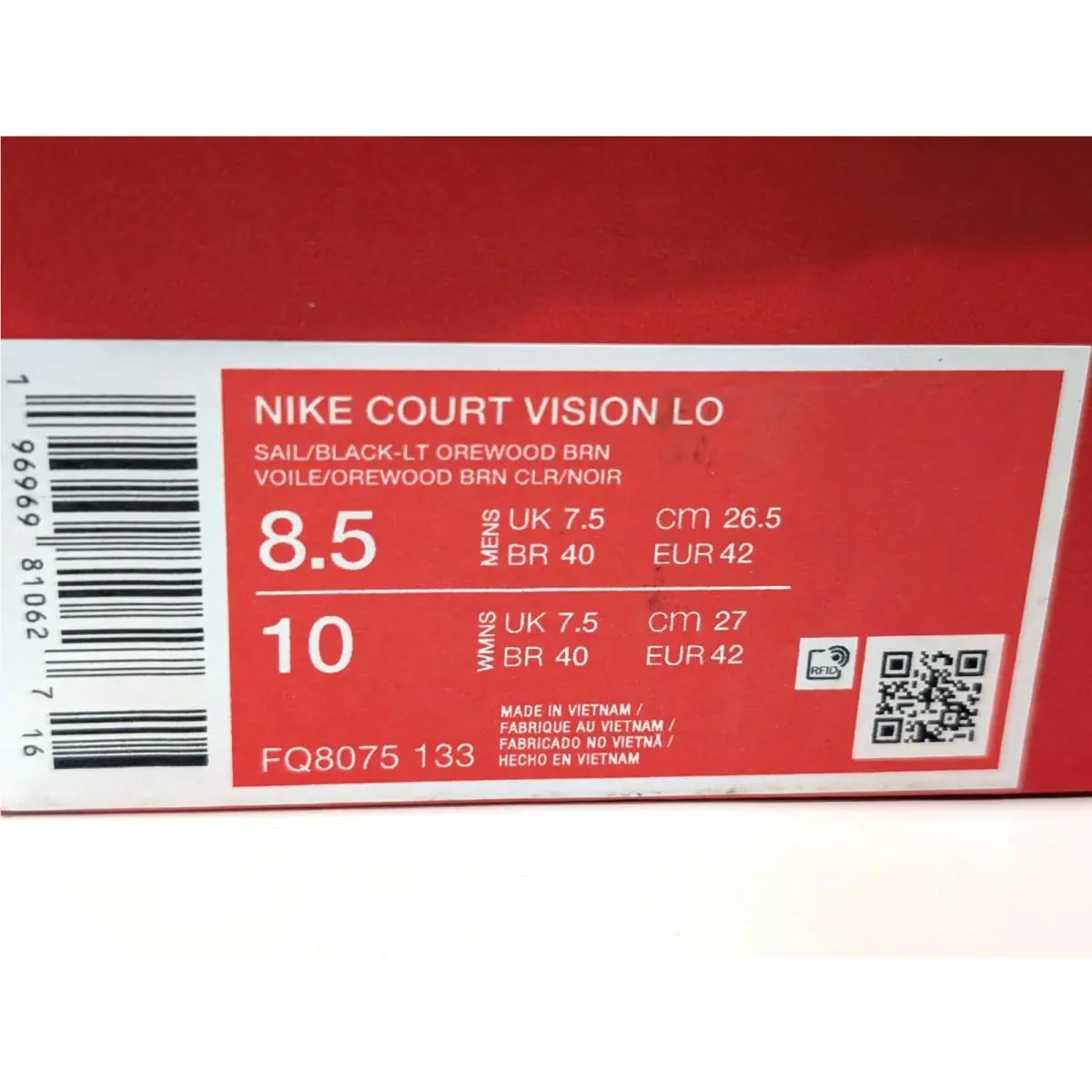 Nike shoes - Nike Court Vision Low - Court Vision Low - FQ8075-133 - Sail/Black/Brown 9