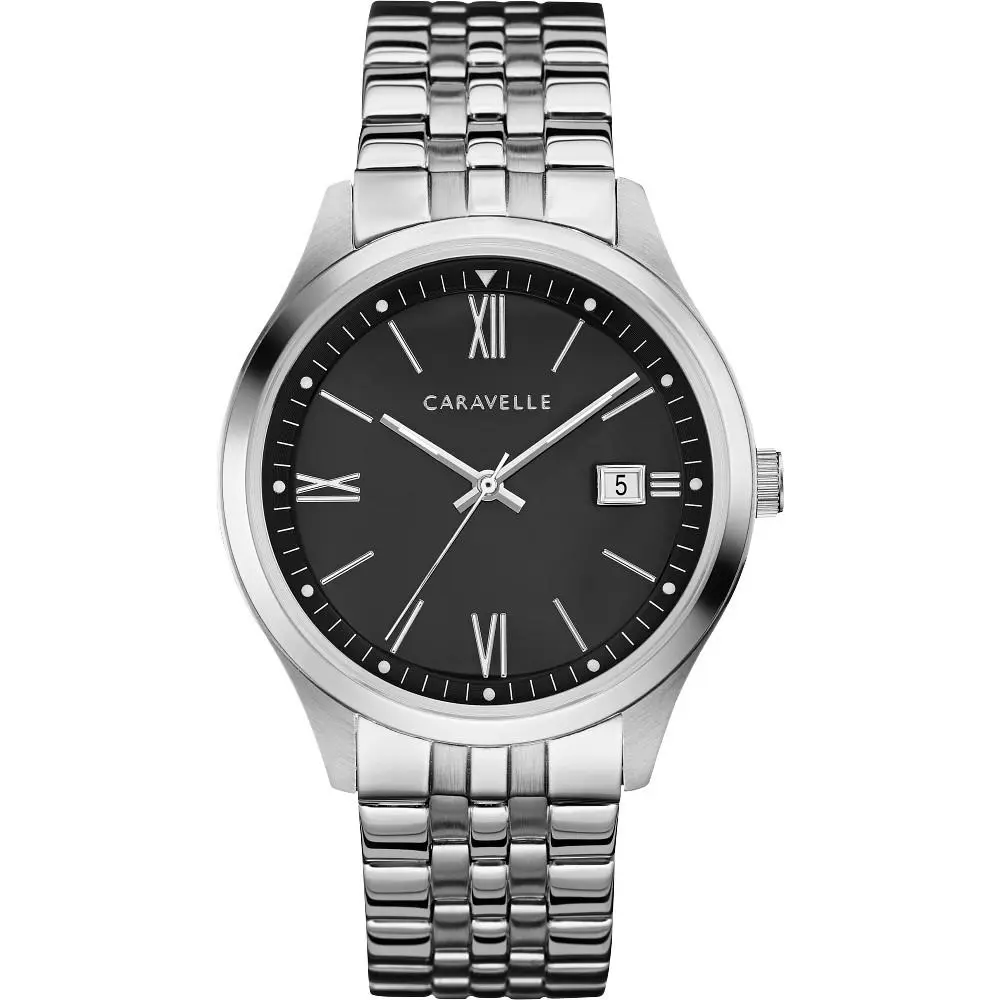 by Bulova Dress Silver Tone Black Dial Mens Watch 43B158 by Caravelle