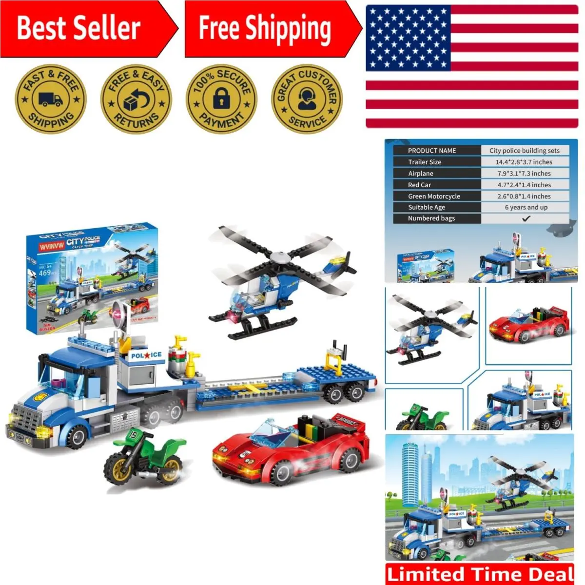 City Police Chase Building Set - 509 Pieces For Exciting Role Play Adventures