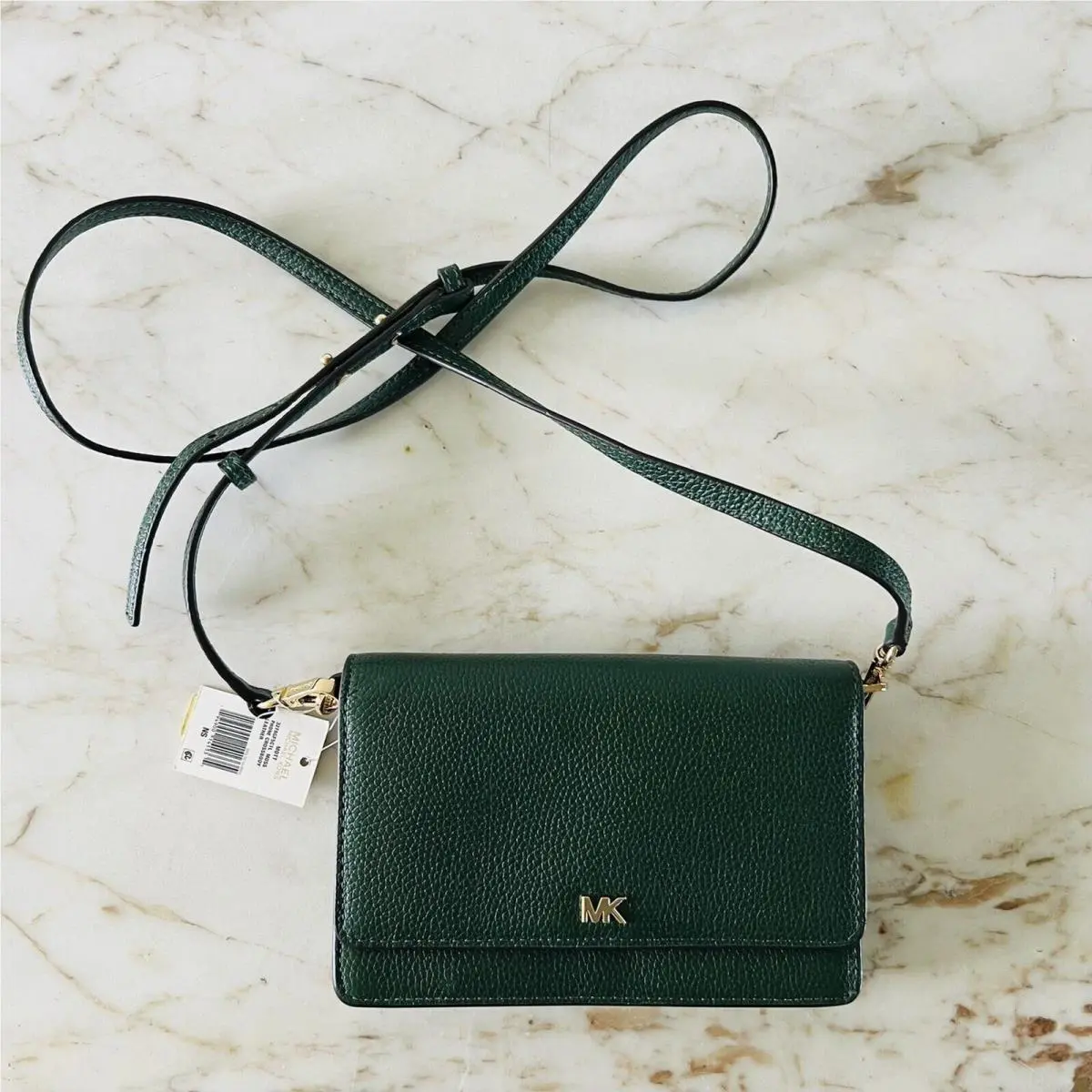 Michael Kors Mott Moss Green Leather Phone Crossbody Bag