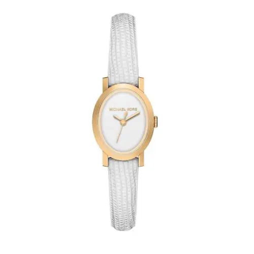 Michael Kors Petite Maude Gold/white Dial Lizard Embossed Leather Watch MK7586 - Dial: Gold, Band: Black, Bezel: Gold
