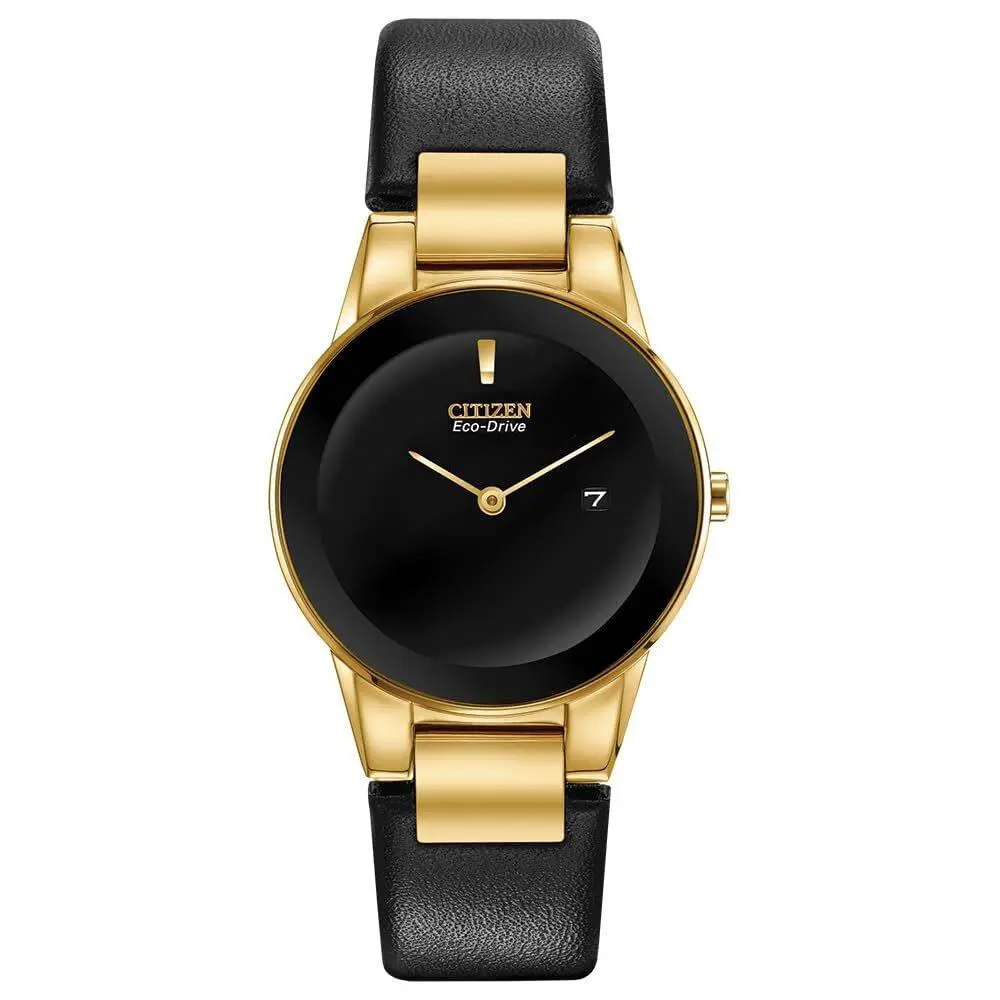 Citizen Eco-drive Black Dial Black Leather Ladies Watch GA1052-04E