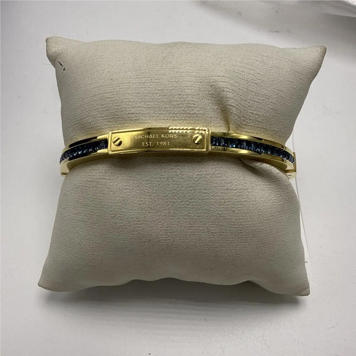 Michael Hinged Bangle Bracelet Logo and Blue Crystals D1 B by Michael Kors