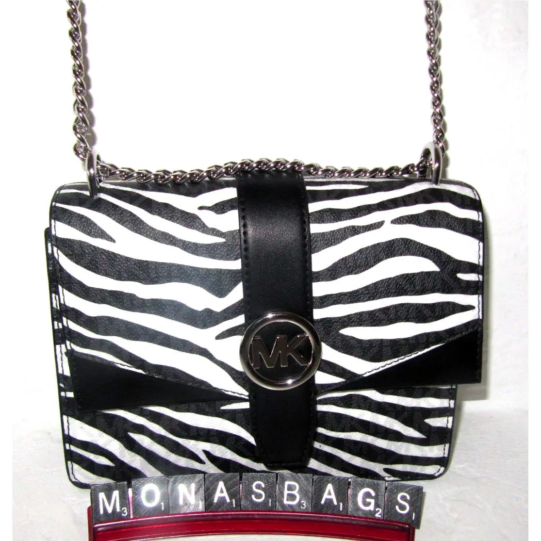 Greenwich Flap Crossbody Black White Zebra Stripe Bag NWT$498 by Michael Kors