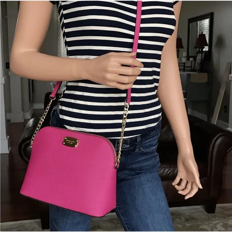 Michael Kors Raspberry Pink Cindy Large Crossbody Leather Bag Purse Handbag