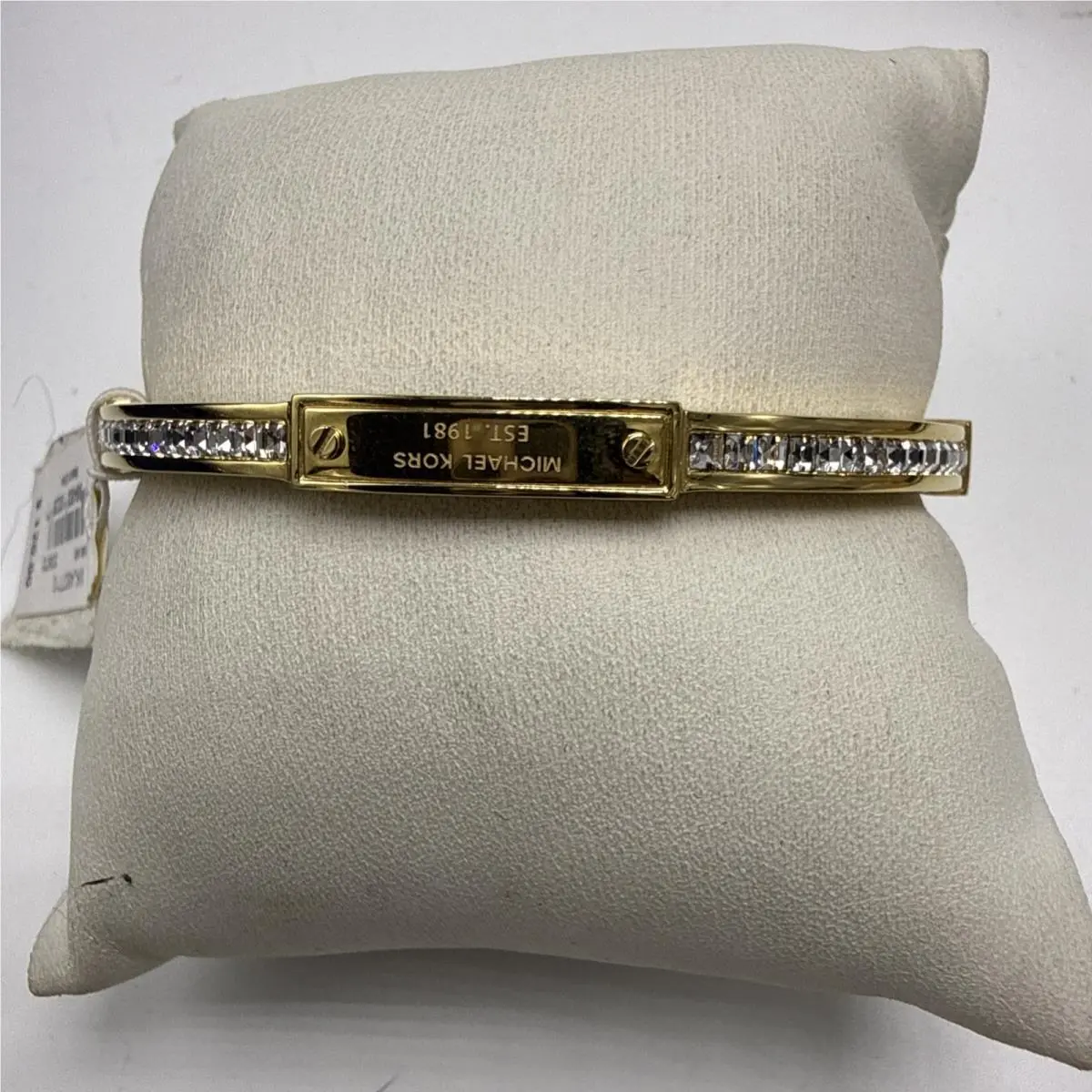 Michael Hinged Bangle Bracelet Logo and Clear Crystals D1 a by Michael Kors