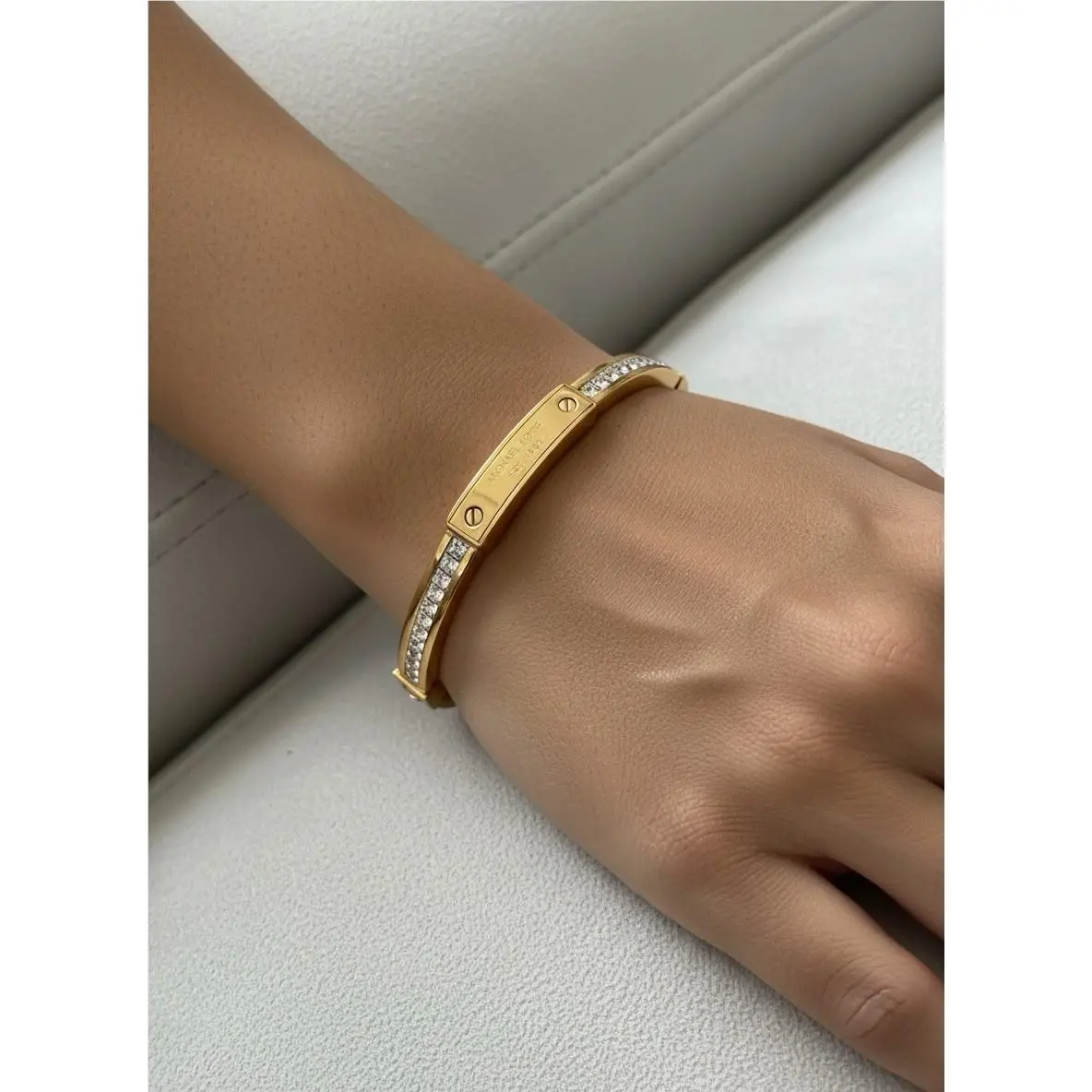 Michael Hinged Bangle Bracelet Logo Clear Rose Gold Crystals D1 C by Michael Kors