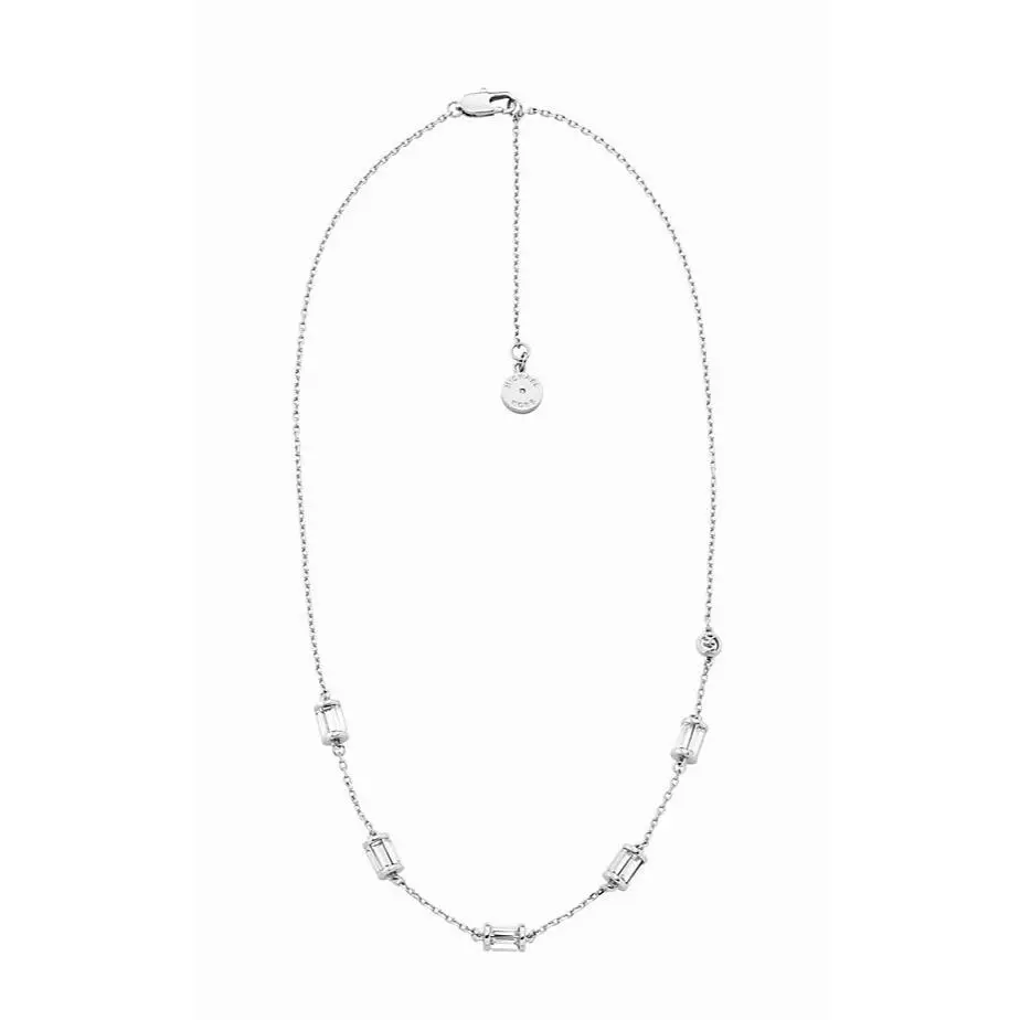 Michael Kors Silver Tone Brass Baguette Crystal Cubic Zirconia Necklace Cha