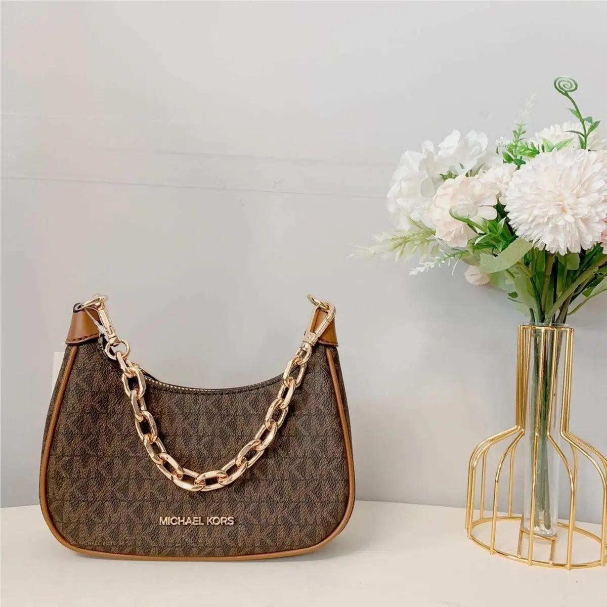 Michael Kors 35R3G4CC1B Cora Mini Shoulder Crossbody Pouchette Bag IN Brown