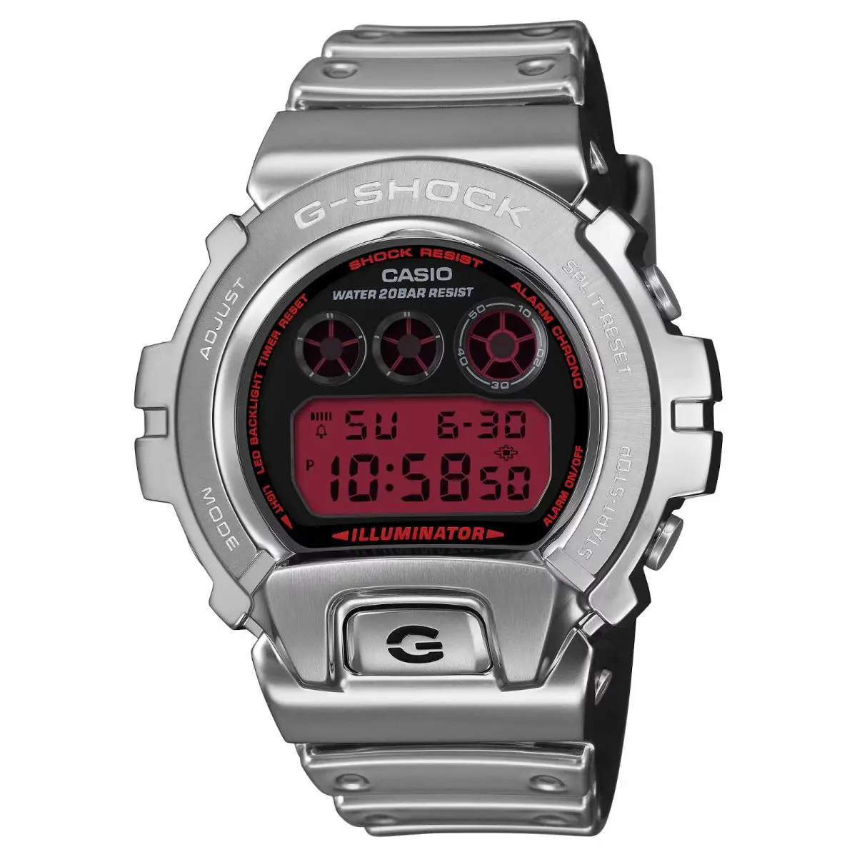 Casio G-shock Digital 6900 Series Red Dial Silver Resin Band Watch GM6900YRA-8